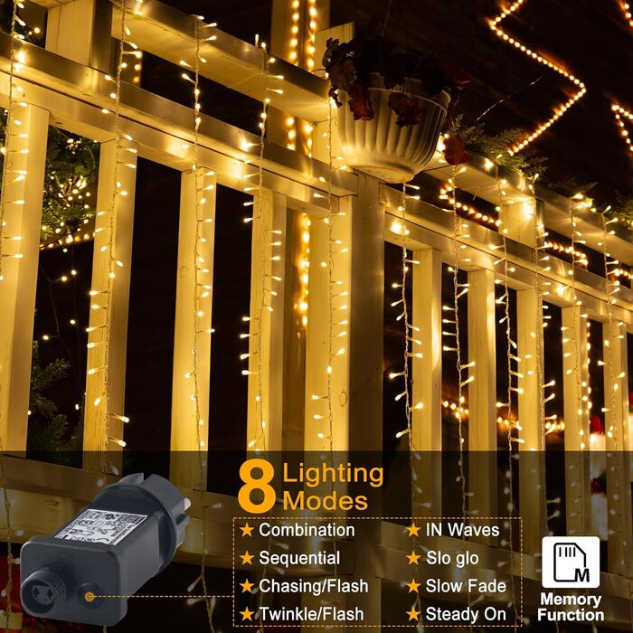 Світлодіодна гірлянда Quntis 100м, 1000 LED, теплий білий колір, для вулиці та дому, IP44, 8 режимів роботи, мережева