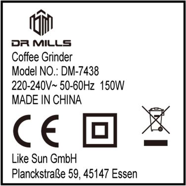 Електрична кавомолка та млинок для спецій DR MILLS DM-7438, леза і чаша з нержавіючої сталі SUS304