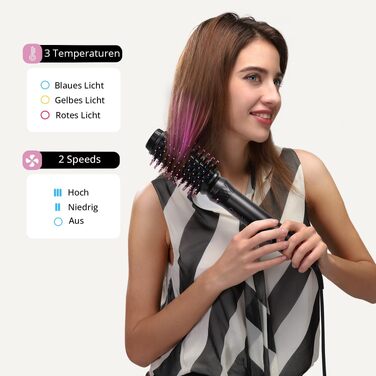 CrazyMar Airstyler 7-в-1: Фен-щітка з іонізацією, автоматичний стайлер для волосся, випрямляч та плойка (чорний)