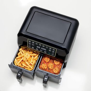 Аерофритюрниця Ariete 4623 Airy Fryer Dual, подвійна чаша, 1700 Вт, 8 л, 3 режими, сенсорне LED-управління, 8 програм, таймер, чорна