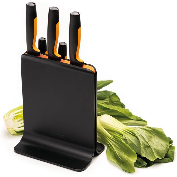 Набір кухонних ножів Fiskars Functional Form з підставкою (5 ножів), чорний пластик