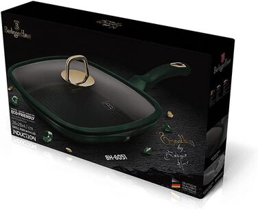 Сковорода-гриль з кришкою BerlingerHaus Emerald, 28 см, нержавіюча сталь 18/8