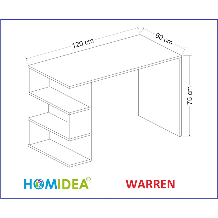Письмовий стіл Homidea Warren з полицею, білий/горіх, комп'ютерний стіл для офісу