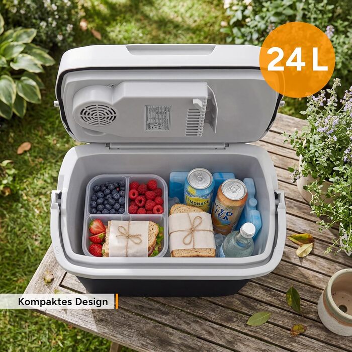 Автомобільний холодильник/термос First Austria 24L з USB-C PD 3.0 (52W) - для авто та кемпінгу, чорний/сірий