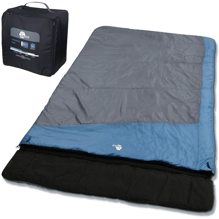 Двомісний спальний мішок your GEAR Sumatra Duo -7°C, 230x160 см, наповнювач 100% бавовна, синій/сірий, для кемпінгу
