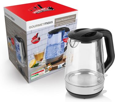 Електричний чайник зі скла GOURMETmaxx з LED підсвіткою, швидким закипанням, фільтром від накипу, об'ємом 1,7 л, потужністю 2200 Вт