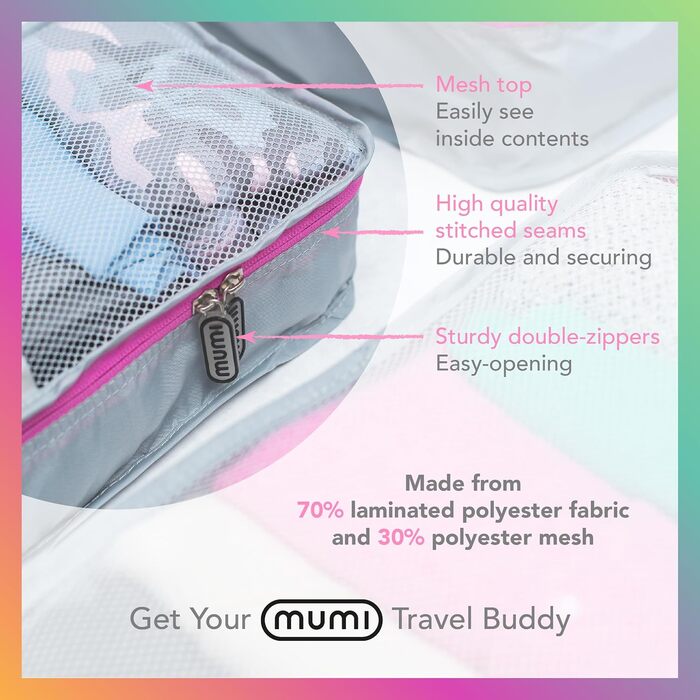 Набір органайзерів для подорожей MUMI Packing Cubes, 5 шт. для валізи та дорожніх сумок, сірий колір