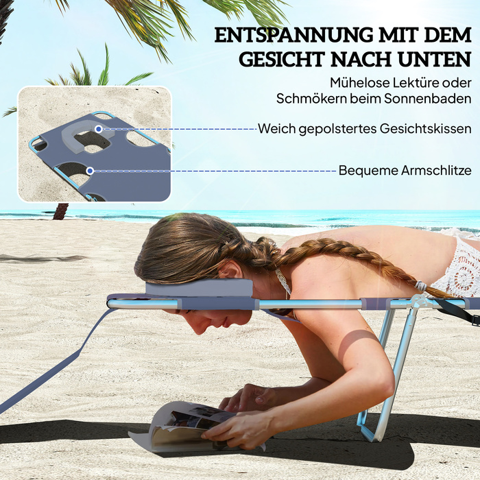 Outsunny Sun Lounger Складний садовий шезлонг з вікном для читання, подушка, шезлонг з регульованою спинкою в 5 напрямках, стійкий до погодних умов шезлонг для кемпінгу з навантаженням до 120 кг, для садового пляжного басейну, сірий