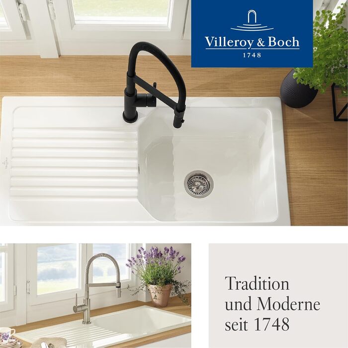 Змішувач кухонний Villeroy & Boch Steel Expert Compact, чорний матовий, з висувним гусаком та перемикачем, висота 147мм