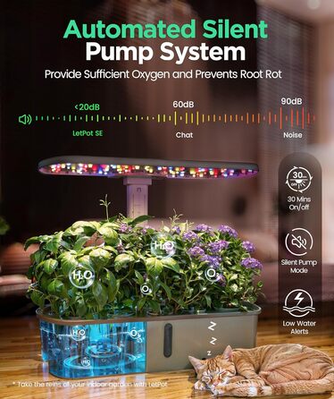 LetPot LPH-Air: Розумний гідропонний сад для вирощування трав, 10 капсул, LED 24W, 4L, WiFi, таймер