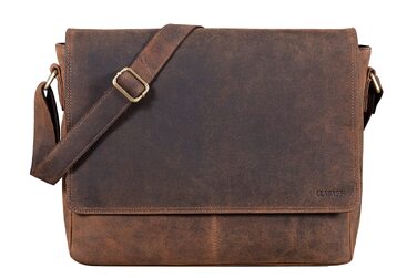Шкіряна сумка для ноутбука LEABAGS Oxford 15 дюймів, натуральна шкіра корів, темно-коричневий Hunter (38x10x31 см) для чоловіків та жінок