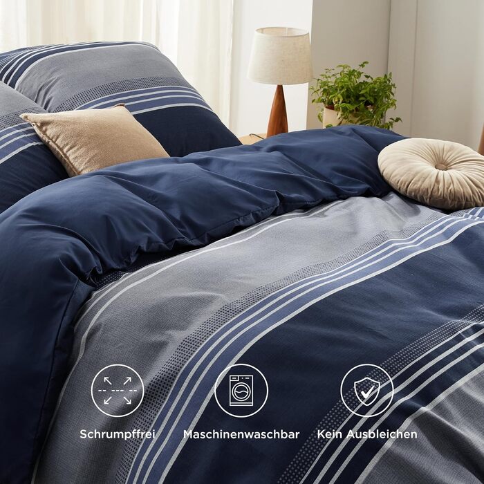 Комплект постільної білизни BEDSURE з мікрофібри, 4 предмети, сірий з гілками (155x220 см, 2 наволочки 80x80 см), синій колір