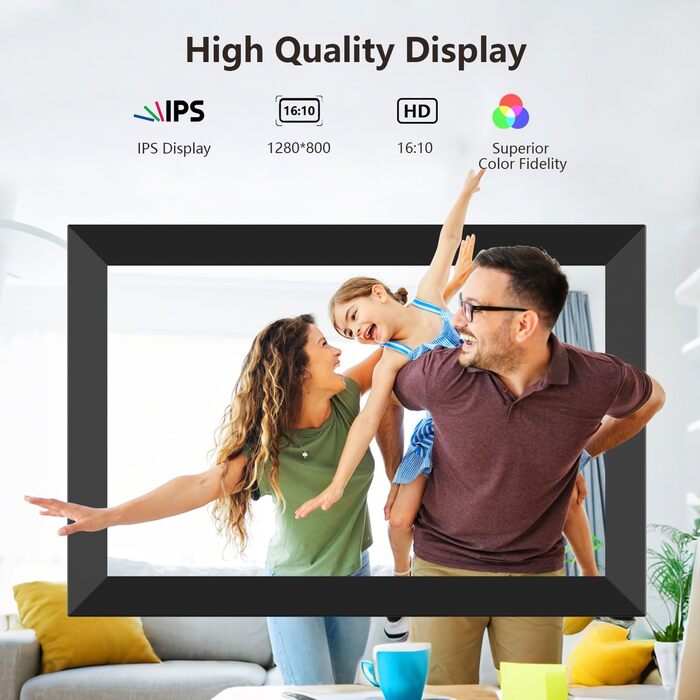 Цифровий фоторамка FRAMEO з Wi-Fi, 32GB, 10.1 дюймів, IPS LCD, сенсорний екран, Smart Cloud, автоматичне обертання. Діліться моментами через додаток Frameo
