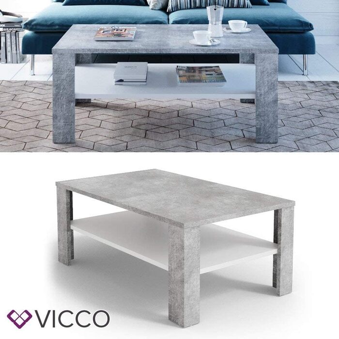 Журнальний стіл Vicco, бетон/білий, 100x42 см
