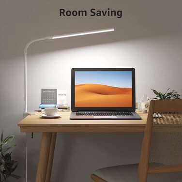 Lepro LED настільна лампа з кліпсою, архітекторська лампа зі згинаним кронштейном, настільна лампа з USB, захистом для очей, 3 кольори та 10 рівнів яскравості, для офісу, біла