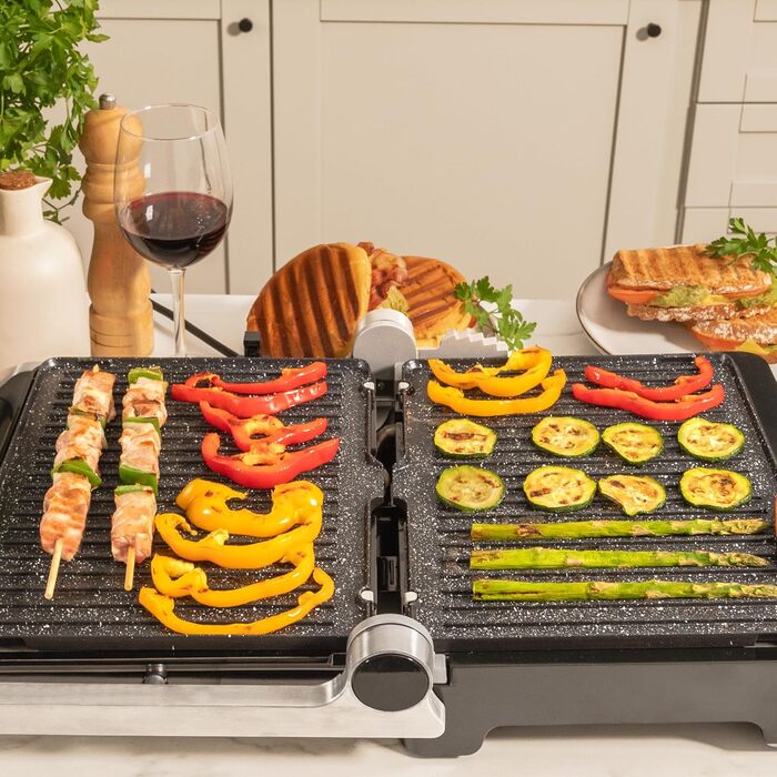 Електричний гриль Cecotec Rock'nGrill Dual 2000 Вт з незалежним регулюванням температури, знімні антипригарні пластини, відкривання на 180º (2400 Вт | Blaze)