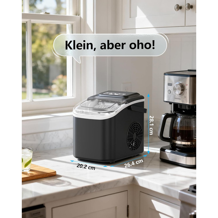 Льодогенератор портативний Klein Ice Maker 12 кг/24год, швидке виробництво льоду (8 кубиків за 6 хв), 2 розміри кубиків, самоочищення для дому, кухні, кемпінгу, вечірок