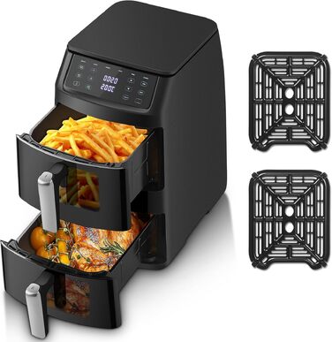 Вертикальна аерофритюрниця TopStrong з двома камерами 11л, 2500W, з вікном перегляду та 6 функціями приготування, чорна