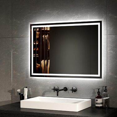LED дзеркало для ванної кімнати EMKE 40x60 см з підсвічуванням, антизапарювання, регулювання кольору світла, сенсорне керування, алюмінієва рама, IP44, енергозбереження
