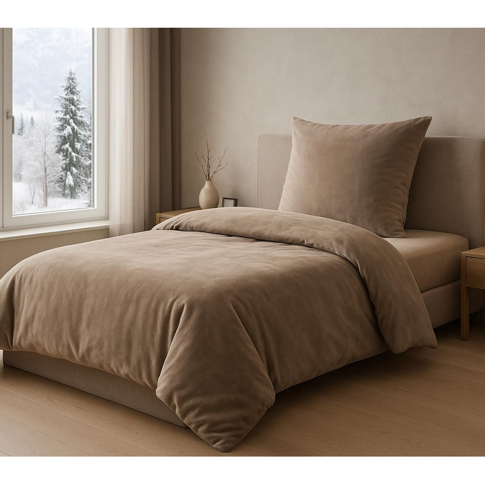 Зимовий комплект постільної білизни MALIKA з плюшу Nicky-Teddy Cashmere Coral Fleece, колір Taupe, 155x220 см