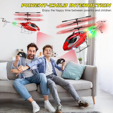 Радіокерований гелікоптер Hubschrauber 2.4G з LED підсвіткою для хлопчиків та дорослих (від 12 років), 3.5 канали, гіростабілізатор, фіксована висота, автоматичний зліт, червоний