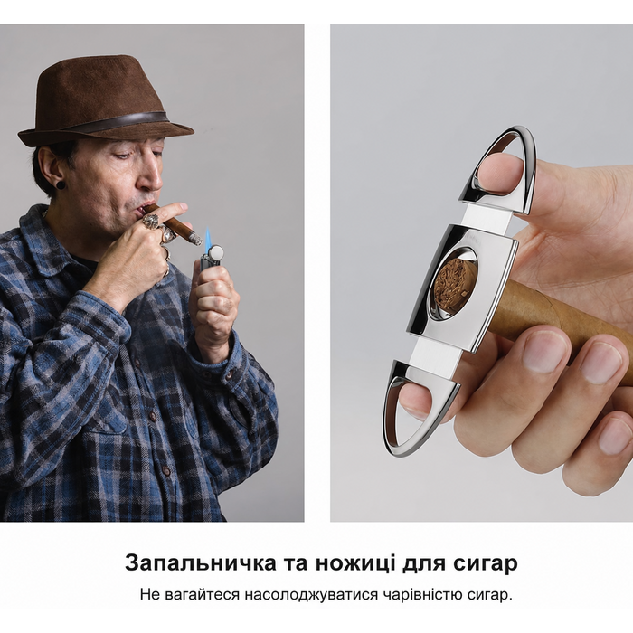 Портативний дорожній хумідор PIPITA, елегантний шкіряний хумідор для сигар з кедровою підкладкою для 4 сигар із зволожувачем повітря, запальничкою та різаком для сигар