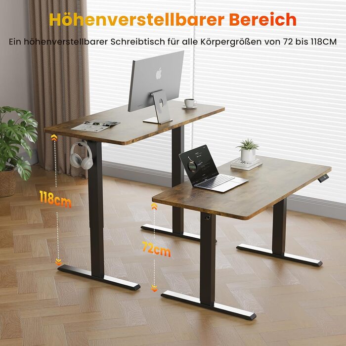 Регульований стіл WALKINGDESK для дому та офісу: електричний, з пам'яттю, 140x60 см, рустикальний коричневий