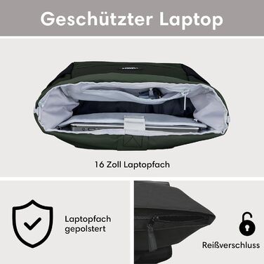 Рюкзак LARKSON Rolltop для жінок і чоловіків, водостійкий, з відділенням для ноутбука, для університету, роботи, подорожей і велосипеда, темно-зелений, універсальний розмір
