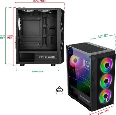 Корпус для ПК Spirit Of Gamer Rogue 7, RGB підсвітка, 6 ARGB вентиляторів 120 мм, сумісний з mATX, середній геймерський корпус із загартованим склом, оптимізований для охолодження