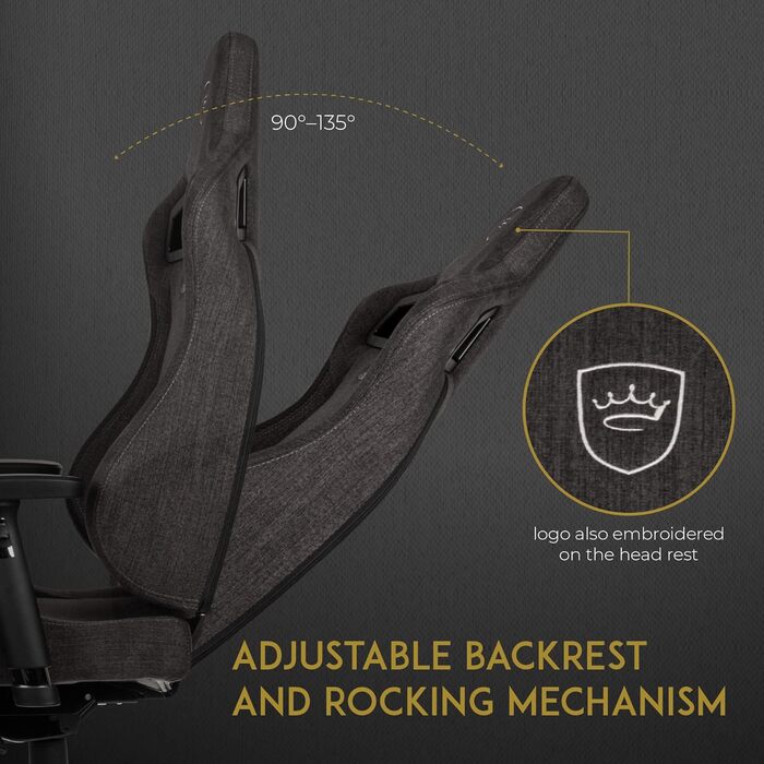 Ігрове крісло noblechairs Epic TX, антрацит, текстиль, офісне, дихаюче, з підголівником і поперековою підтримкою, для користувачів до 120 кг