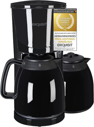 Кавоварка Exquisit KA 6502, 2 термос-чайники, 1x4 фільтр, 870 Вт, 10 чашок, автоматичне вимкнення, чорна
