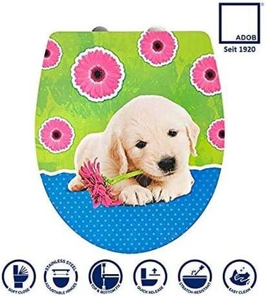 Дитяча кришка для унітазу ADOB Puppy з м'яким закриванням, знімна, дизайн цуценя
