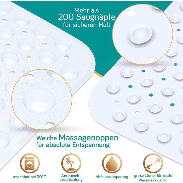 Протиковзкий килимок для ванни Delluxia 100×40 см, білий, BPA Free, з 2 гачками