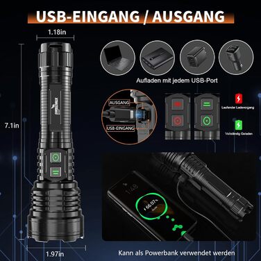 Ліхтарик Shadowhawk LED акумуляторний 30000 люмен, тактичний, водонепроникний IP67, USB зарядка, для кемпінгу, надяскравий