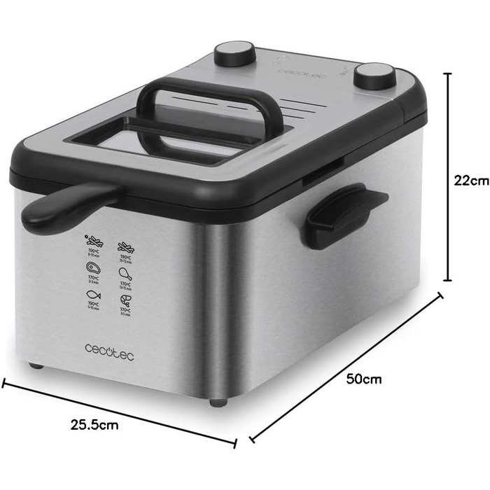 Фритюрниця Cecotec CleanFry Infinity 3000, 3 л, 2400 Вт, температурний режим до 190°C, таймер, фільтр OilCleaner, чорна