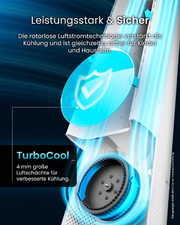 Вентилятор без лопатей Pro Breeze 101 см з пультом, LED дисплеєм, 6 швидкостями, 5 режимами, автоколиванням 60° та таймером 7 годин - білий
