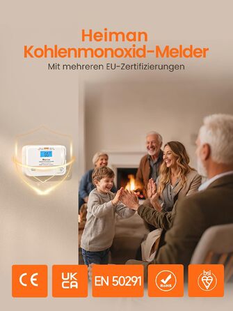 Детектор чадного газу Heiman з цифровим LCD-дисплеєм, комплект 2 шт.