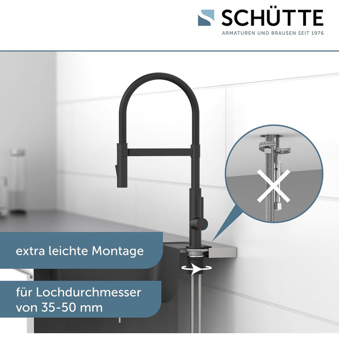 Змішувач кухонний SCHÜTTE Miami 79147 чорний матовий з висувним душем та гнучким шлангом