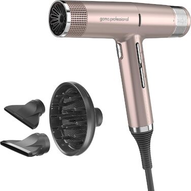 Професійний фен для волосся Gama Italy iQ1 Perfetto, Oxy-Active, автоочищення, 2 насадки та дифузор, ультралегкий 294 г, рожевий