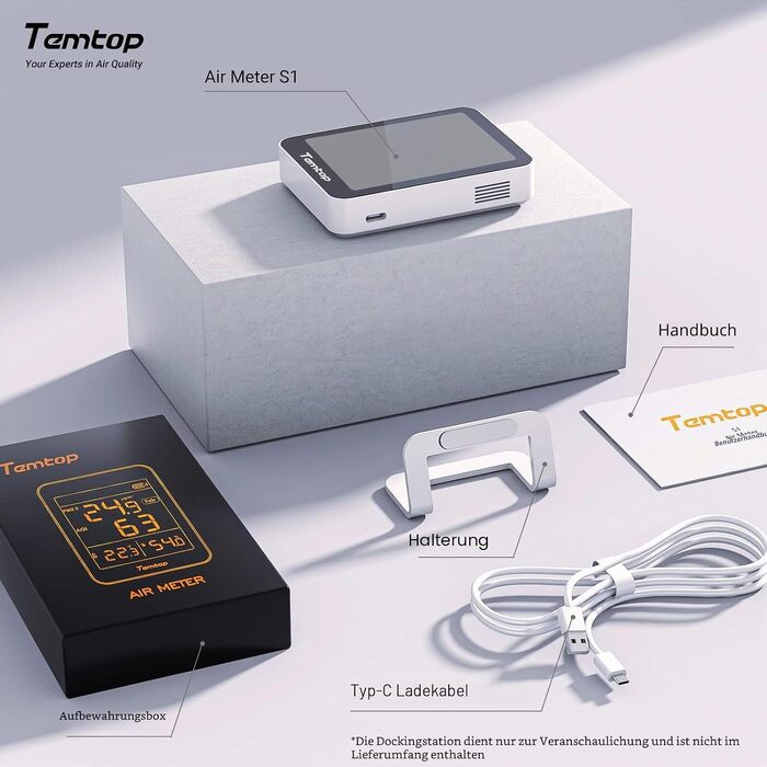 Монітор якості повітря Temtop S1: вимірювач PM2.5, AQI, температури та вологості, для дому та офісу, подовжений термін роботи батареї (60 днів)