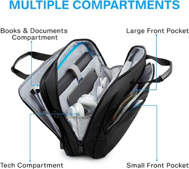 Сумка для ноутбука Bagsmart 17.3 дюймів, розширювана ділова сумка-месенджер для чоловіків та жінок, захисний чохол для бізнес-поїздок та офісу, чорна