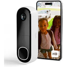 Бездротовий відеодзвінок Arlo HD 1080p з камерою, Wi-Fi, датчиком руху, двостороннім аудіо, сиреною, нічним баченням, для вхідних дверей, сумісний із Alexa, Smart Home, білий