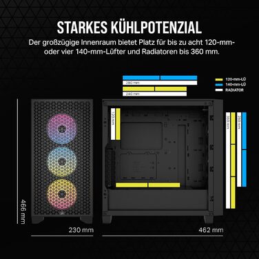 Корпус для ПК CORSAIR 3000D RGB Airflow, середній, чорний, 3 вентилятори AR120 RGB, підтримка трьохслотової відеокарти, до 8 вентиляторів 120 мм, високий повітряний потік