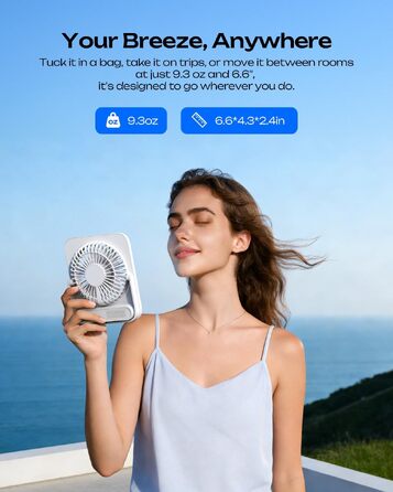 Портативний настільний вентилятор Otlonpe з акумулятором 4000mAh, 4 швидкості, складаний USB вентилятор для офісу, спальні, подорожей (білий)