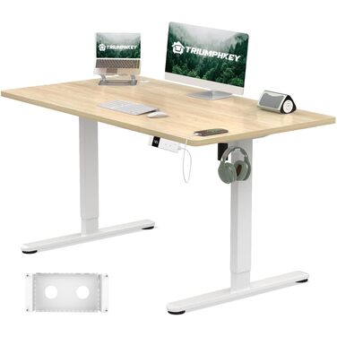 Регульований по висоті офісний стіл TRIUMPHKEY 120x80 см з USB-C, лотком для кабелів, пам'яттю на 3 положення, бежевий