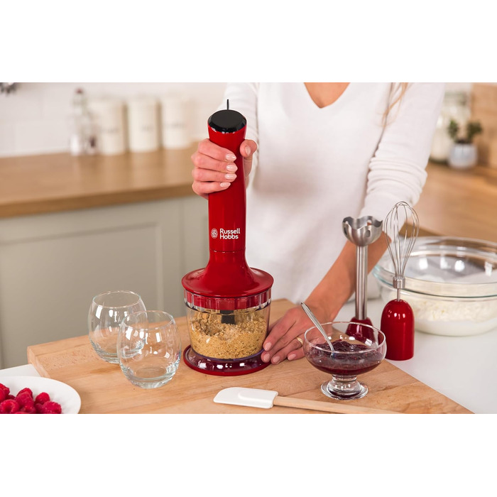 Блендер Russell Hobbs Desire 3-в-1, червоний, занурювальний, подрібнювач, вінчик, BPA-вільний, для смузі, супів, соусів, дитячого харчування, 24700-56