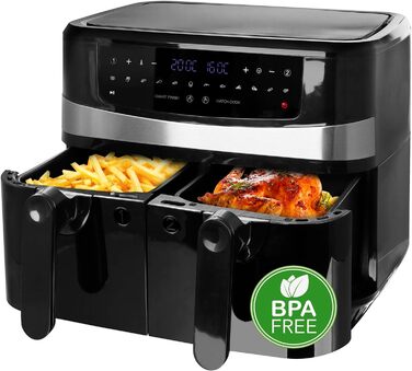 Цифрова подвійна аерофритюрниця Emerio, 2×5 л, 12 програм, без BPA, SMART FINISH, смаження без олії