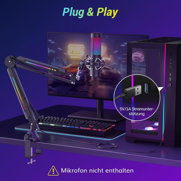 Мікрофон геймерський TONOR T90 з RGB підсвіткою та тримачем - професійний мікрофон для стрімінгу та ігор