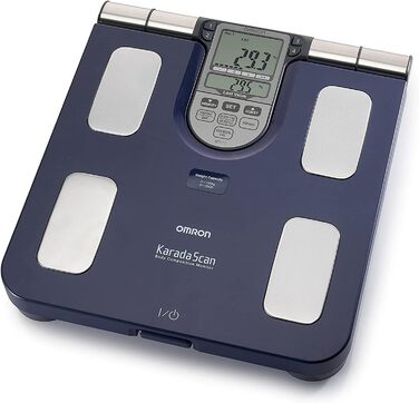 OMRON BF511 Аналізатор складу тіла, клінічно підтверджений, 8 високоточних сенсорів для вимірювання на руках і ногах, вимірює вагу, відсоток жиру, вісцеральний жир, м'язову масу, базовий обмін, синій