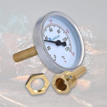 Аналоговий термометр для копчення Lantelme 120°C, нержавіюча сталь, з латунною гайкою, для риби та м'яса, для коптильні, гриля, димаря, Ø5 см